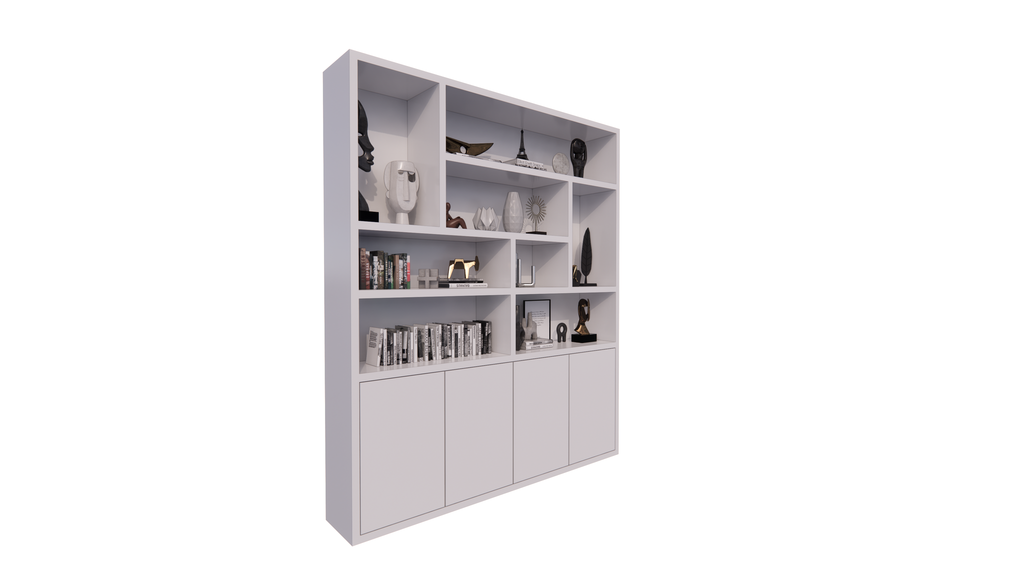 Paloma Regal - 200x35x235H cm - schlankes Design - offene Regale - 4 grifflose Push-to-Open-Türen - 4cm Bodenstärke