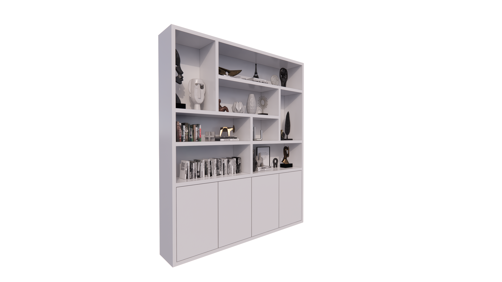 Paloma Regal - 200x35x235H cm - schlankes Design - offene Regale - 4 grifflose Push-to-Open-Türen - 4cm Bodenstärke