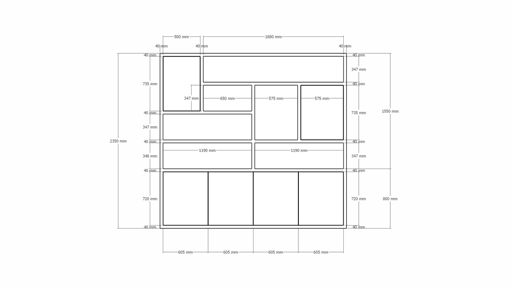 Pamplomaschrank - 250x35x235H cm - Fachbodenstärke 4cm - Türen zum Aufschieben