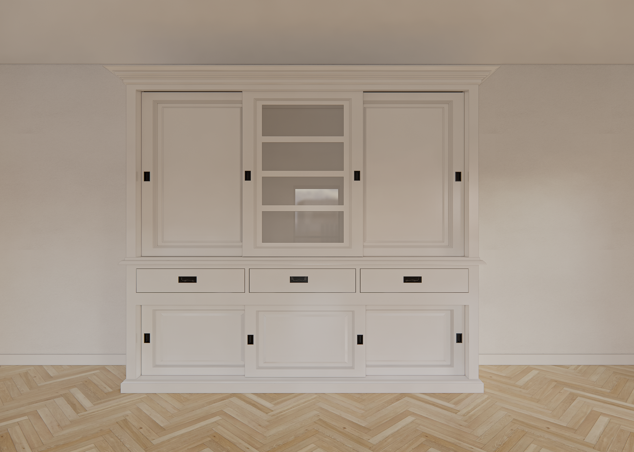 Buffetschrank Patras - 300x50x230H cm - geschlossene Türen - Schiebetüren - 3 Soft-Close-Schubladen