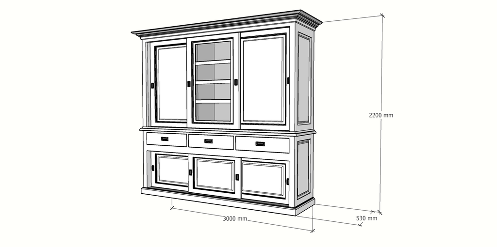 Buffetschrank Patras - 300x50x230H cm - geschlossene Türen - Schiebetüren - 3 Soft-Close-Schubladen