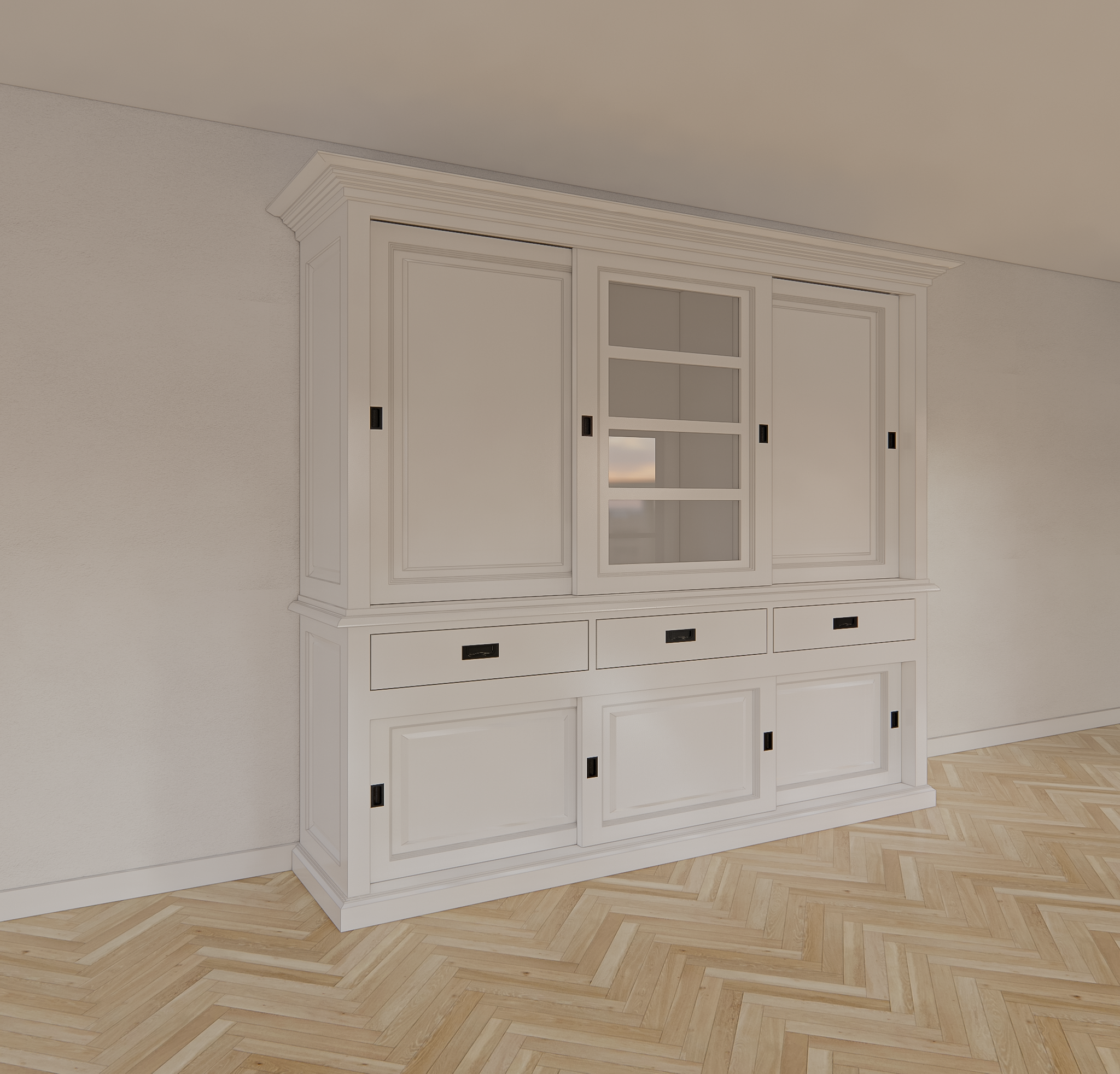 Buffetschrank Patras - 300x50x230H cm - geschlossene Türen - Schiebetüren - 3 Soft-Close-Schubladen