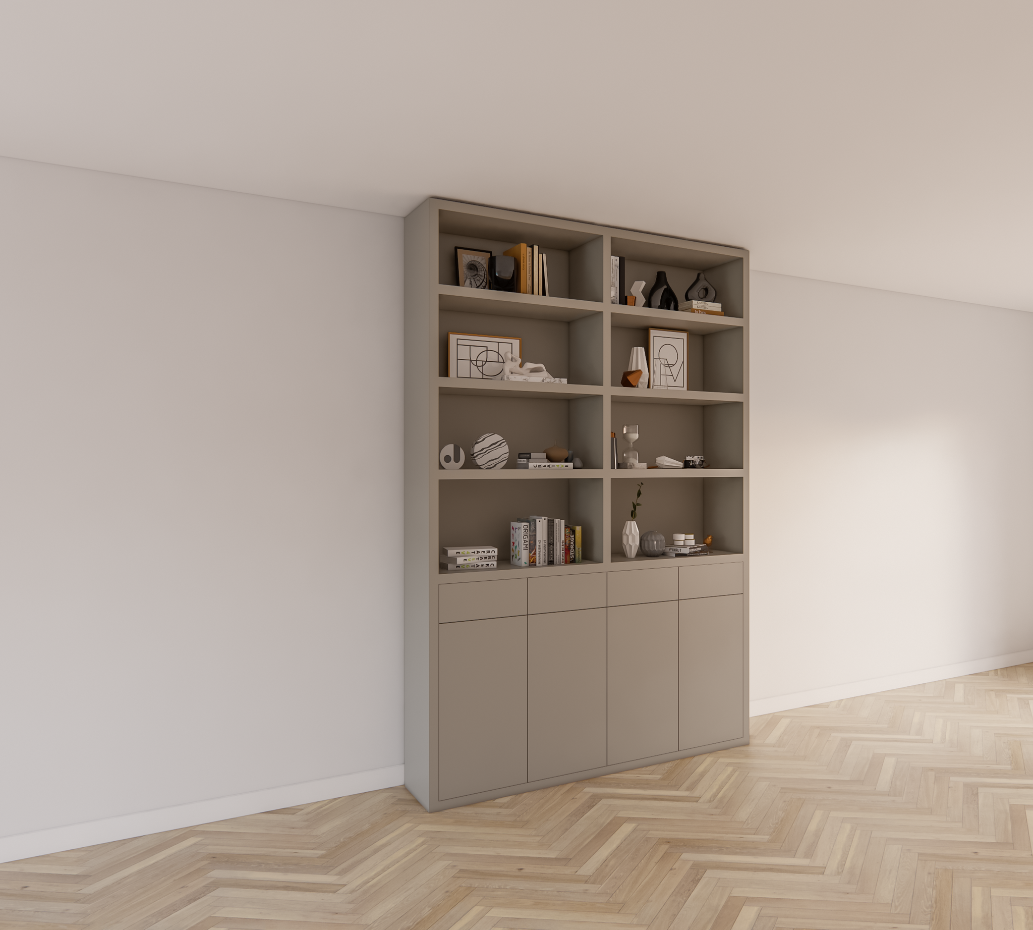Regal Pavia - 210x40x310H cm - offene Regale - Schubladen und Türen zum Aufschieben