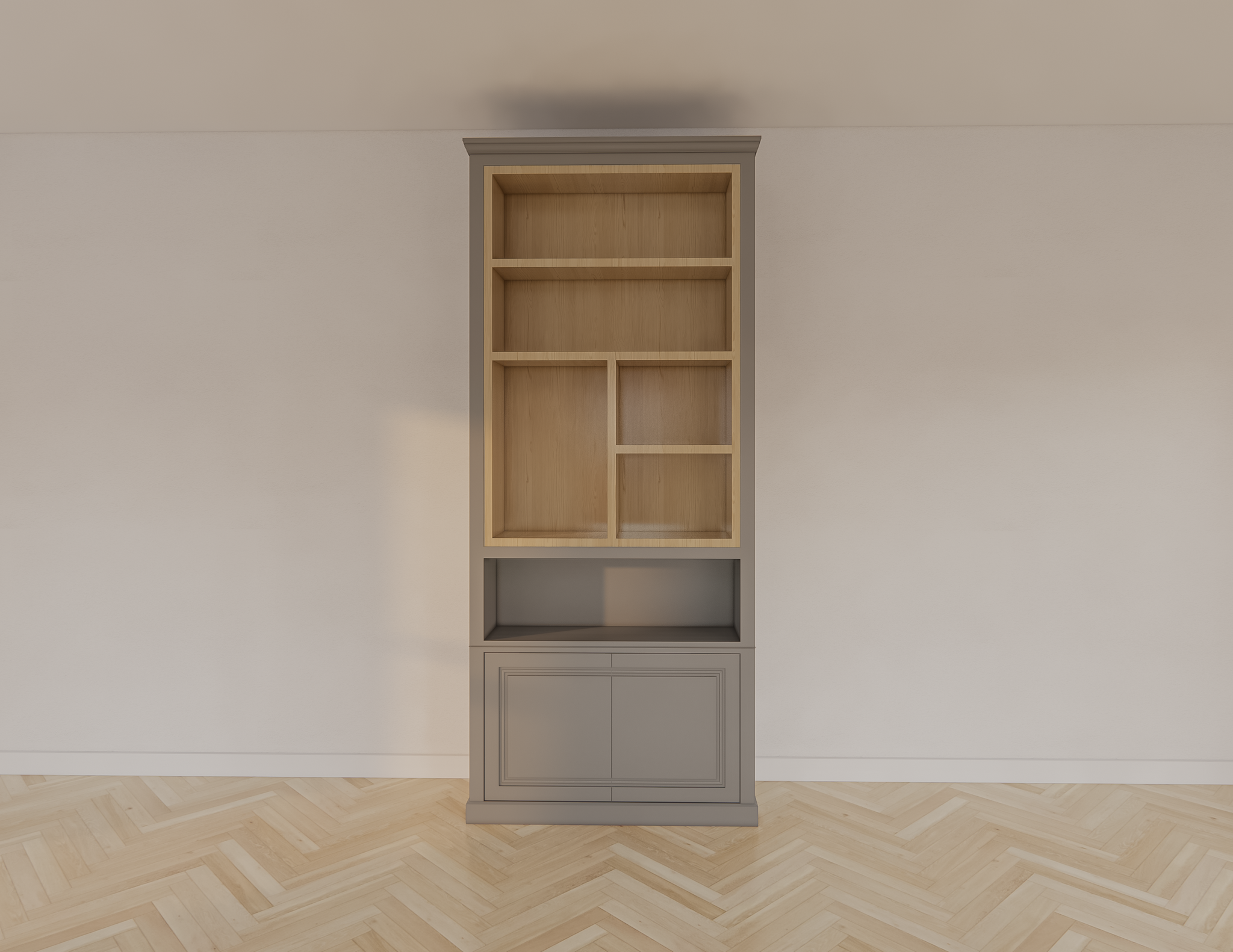 Perth Fächerschrank - 100x40x240H cm - 6 offene Fächer - 2 push-to-open Türen - mit Eichenfächern