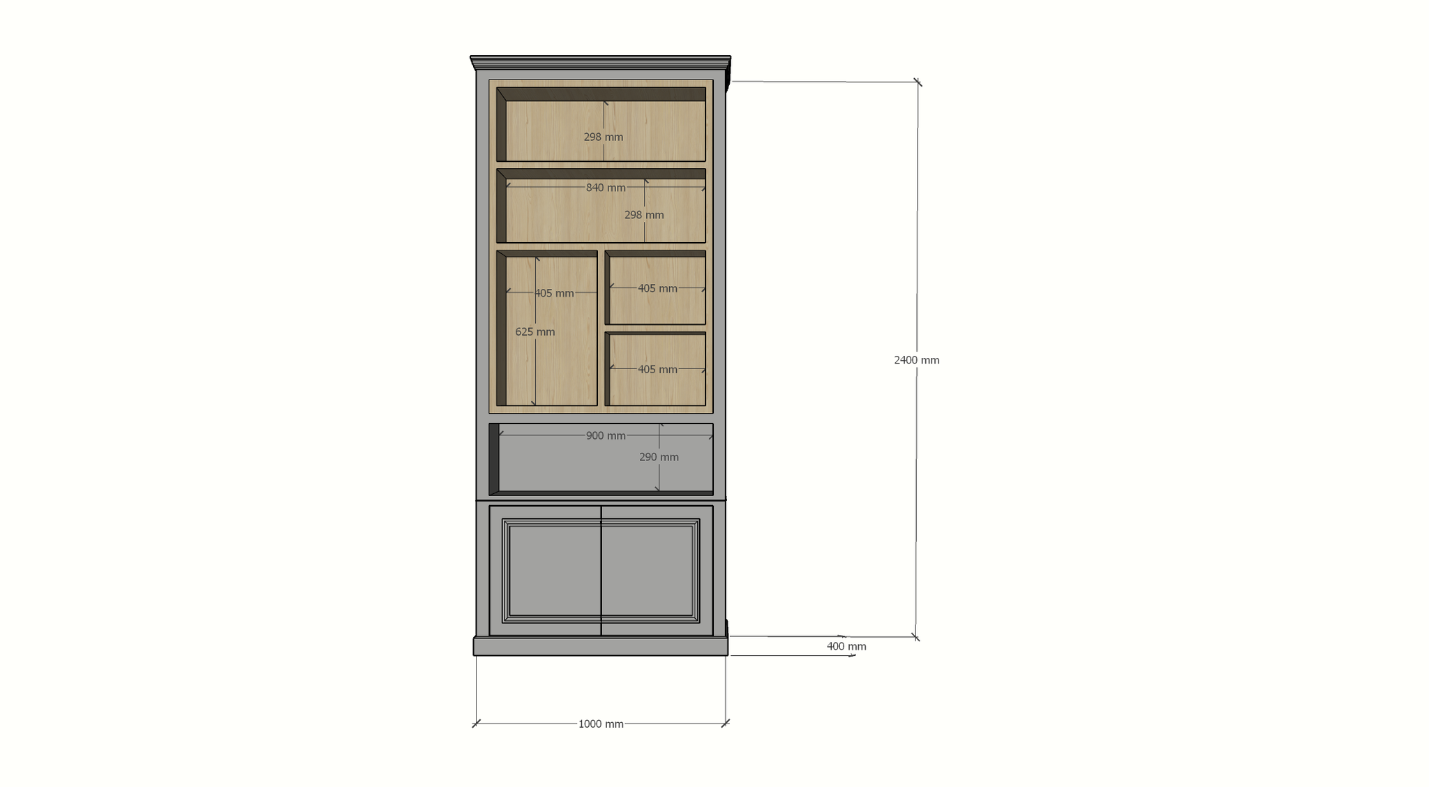 Perth Fächerschrank - 100x40x240H cm - 6 offene Fächer - 2 push-to-open Türen - mit Eichenfächern