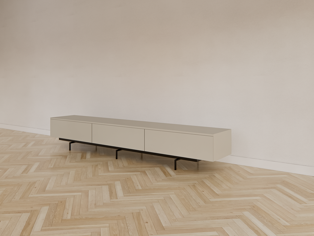 TV-Sideboard Perula - 250x45x40H cm - untere Ausführung aus schwarzem Stahl - Schubladen mit Push-to-Open-Funktion