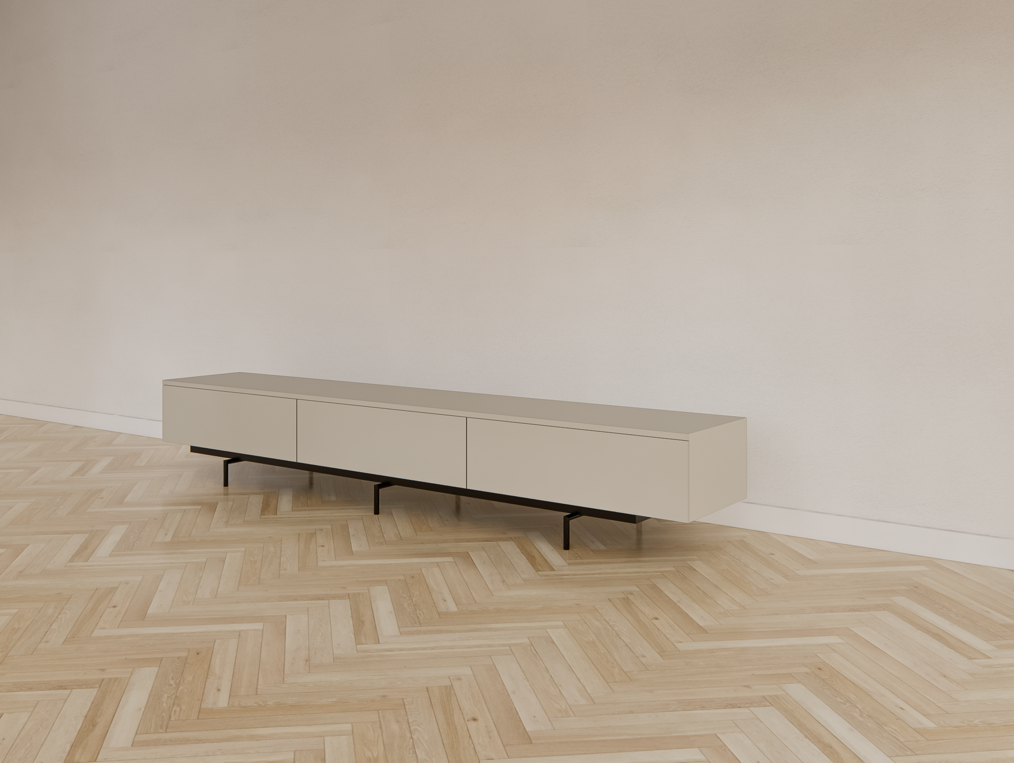 TV-Sideboard Perula - 250x45x40H cm - untere Ausführung aus schwarzem Stahl - Schubladen mit Push-to-Open-Funktion