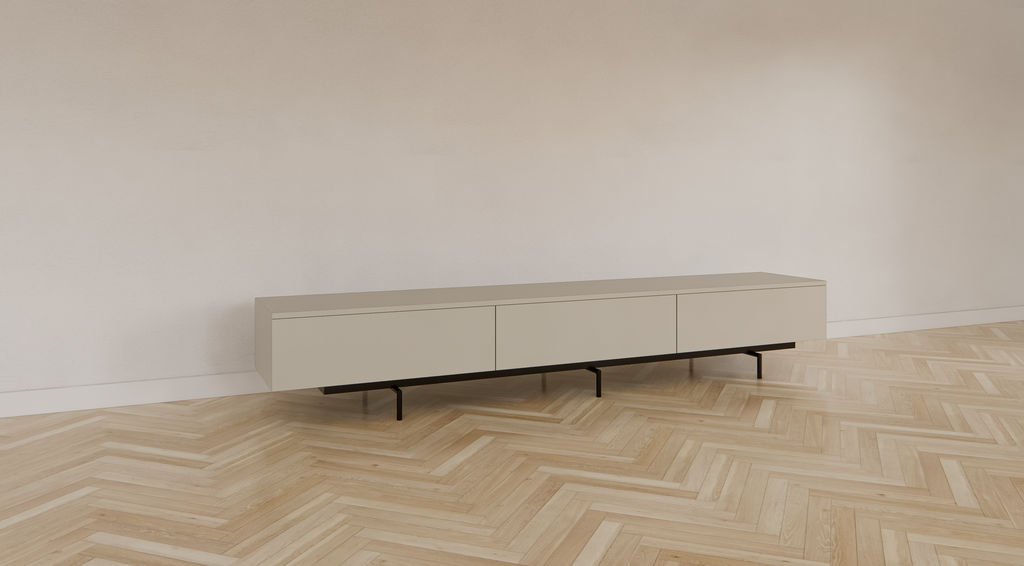 TV-Sideboard Perula - 250x45x40H cm - untere Ausführung aus schwarzem Stahl - Schubladen mit Push-to-Open-Funktion