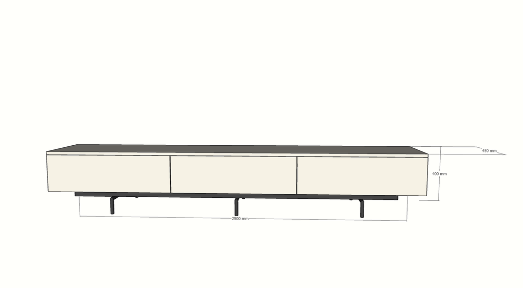 TV-Sideboard Perula - 250x45x40H cm - untere Ausführung aus schwarzem Stahl - Schubladen mit Push-to-Open-Funktion