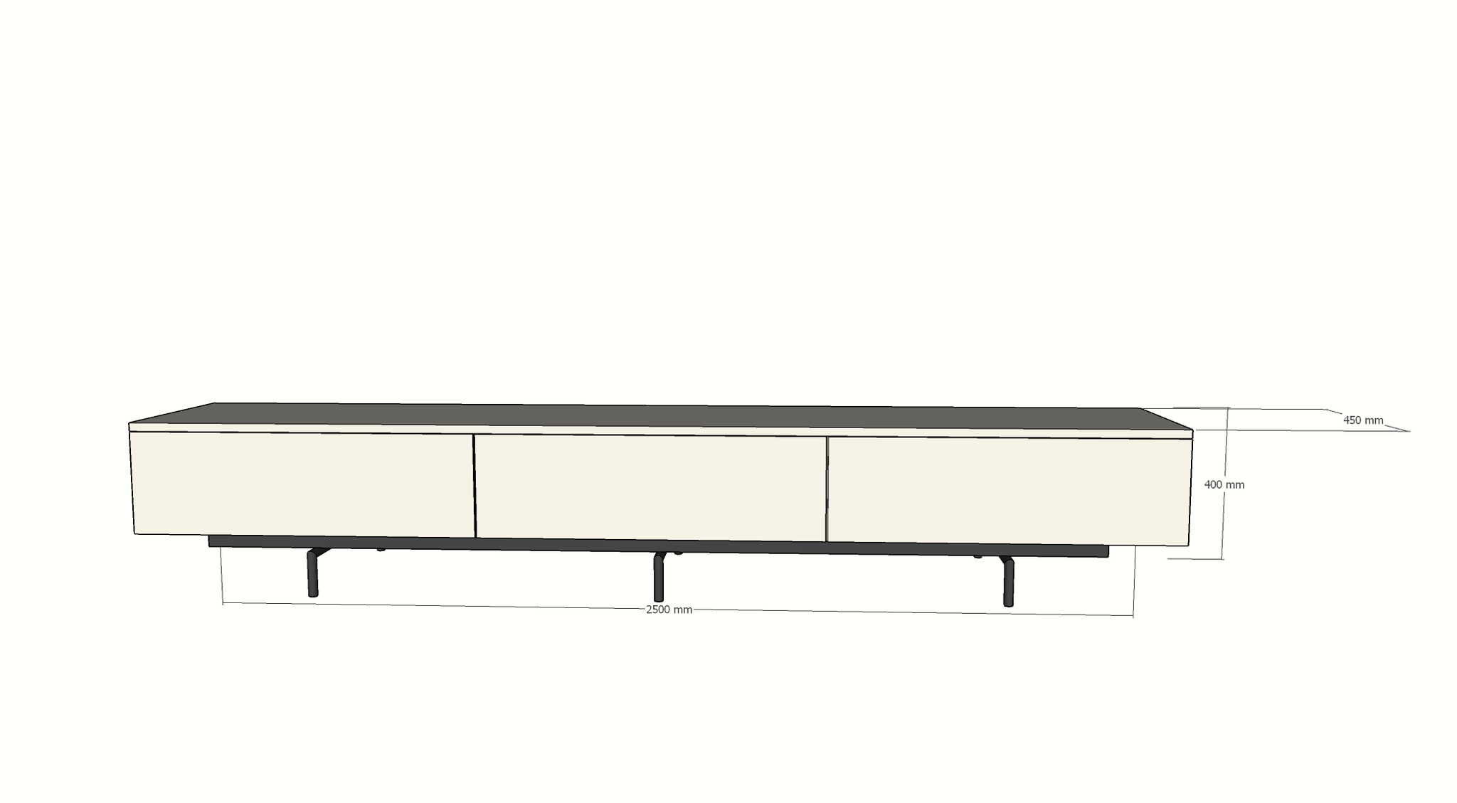 TV-Sideboard Perula - 250x45x40H cm - untere Ausführung aus schwarzem Stahl - Schubladen mit Push-to-Open-Funktion