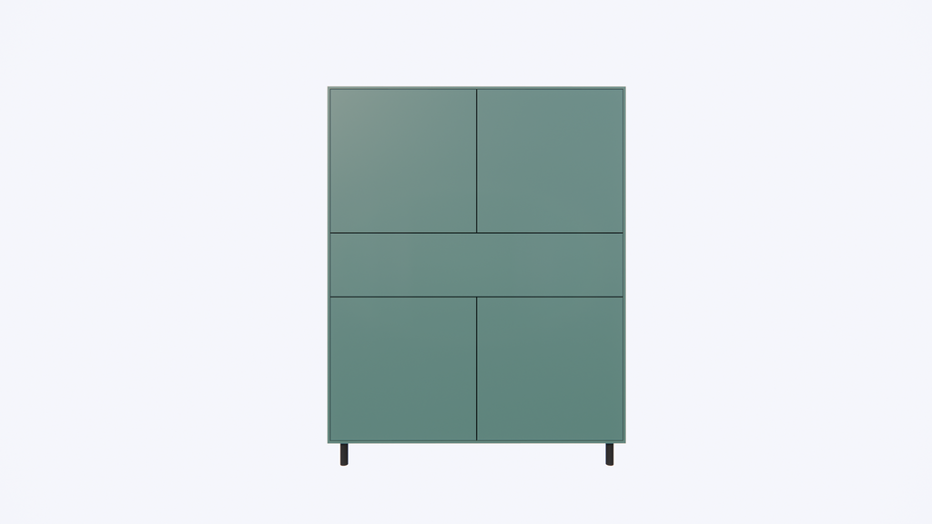 Piana Schrank/Dienstmädchenschrank - 112x42x144H cm - auf schwarzen Stahlbeinen - 1 Schublade mit Push-to-open - 4 Türen mit Push-to-open