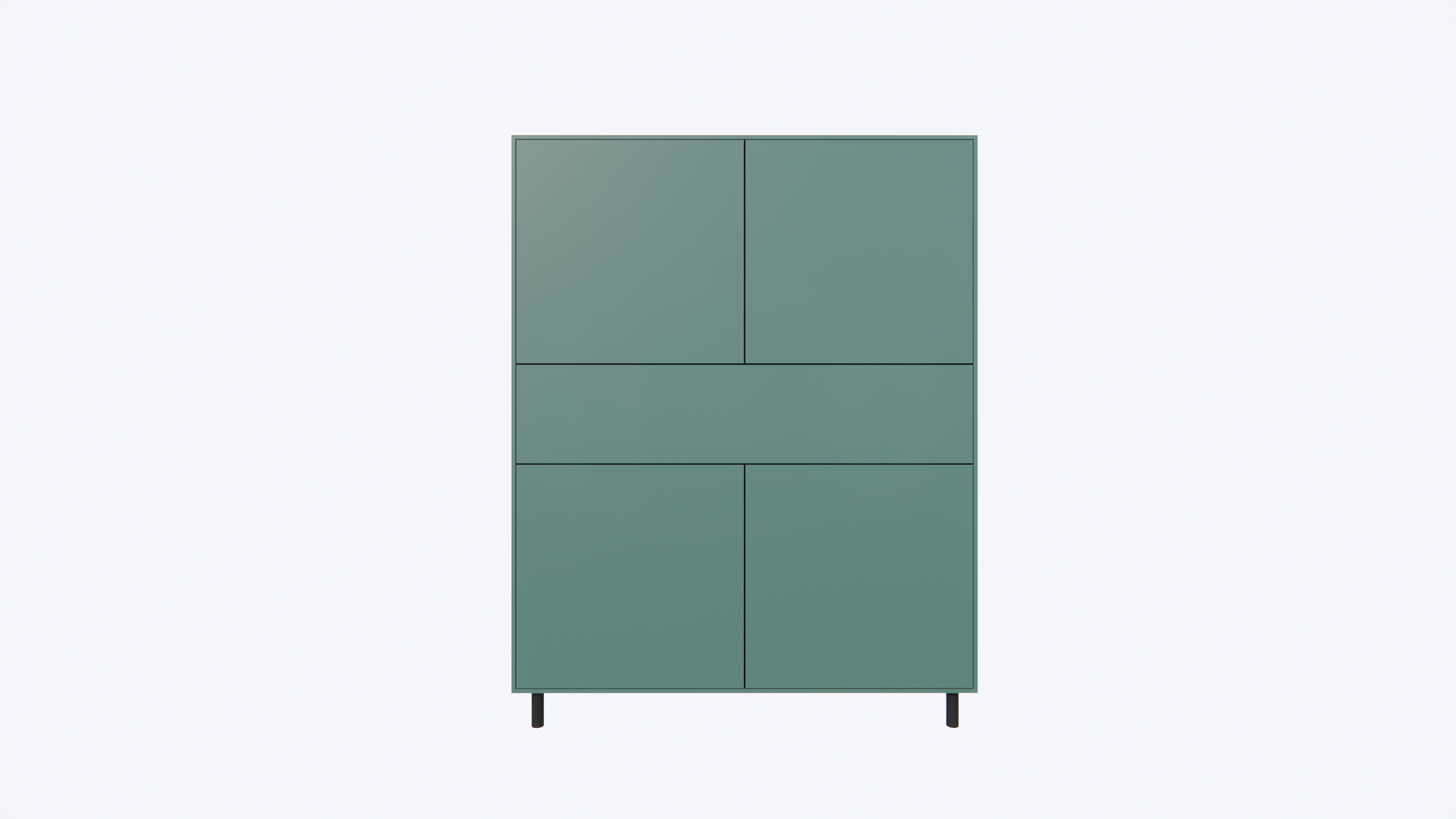 Piana Schrank/Dienstmädchenschrank - 112x42x144H cm - auf schwarzen Stahlbeinen - 1 Schublade mit Push-to-open - 4 Türen mit Push-to-open