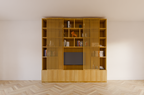 TV-Schrank Pinoso - 260x40x255H cm - Eiche - Paneeltüren - offene Einlegeböden - schlichte Ausführung