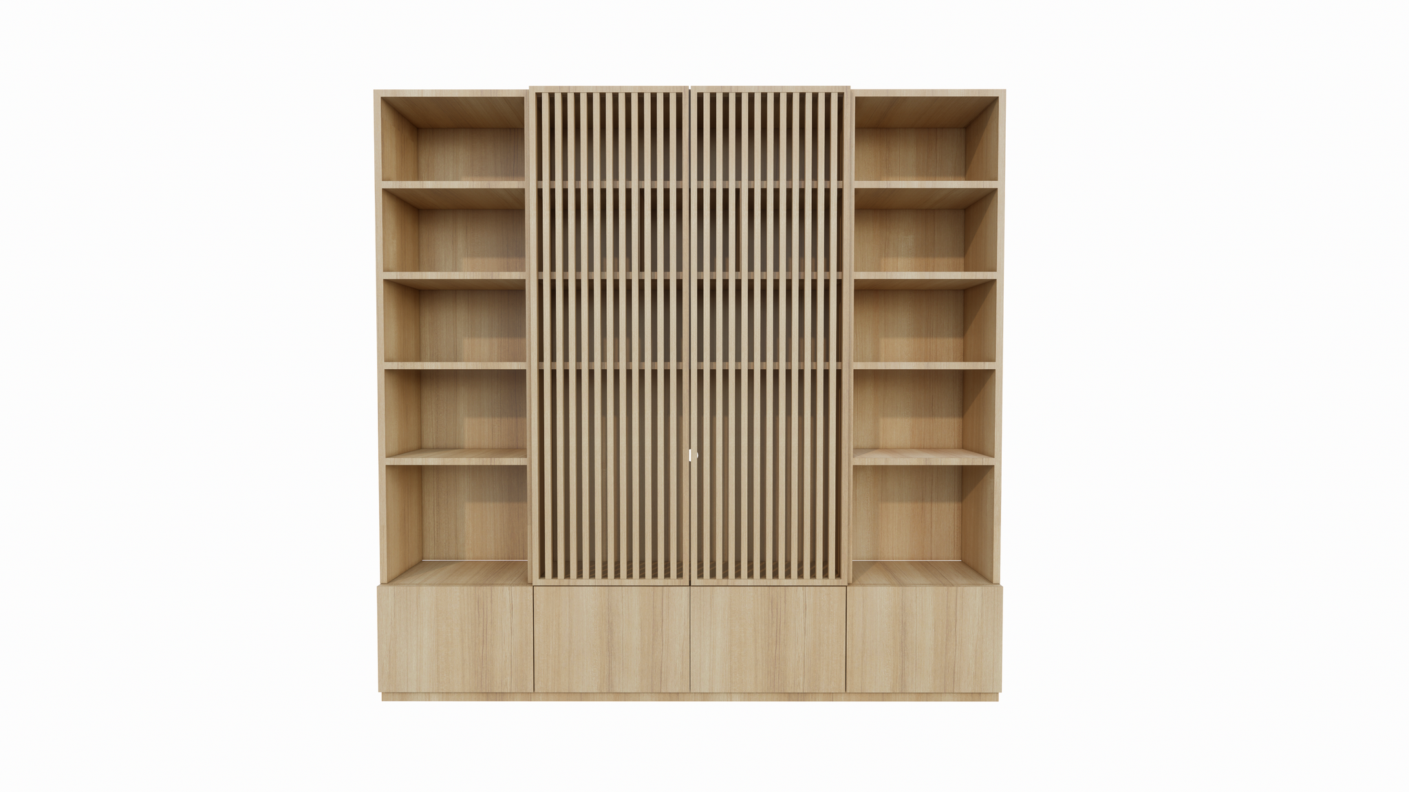 TV-Schrank Pinoso - 260x40x255H cm - Eiche - Paneeltüren - offene Einlegeböden - schlichte Ausführung