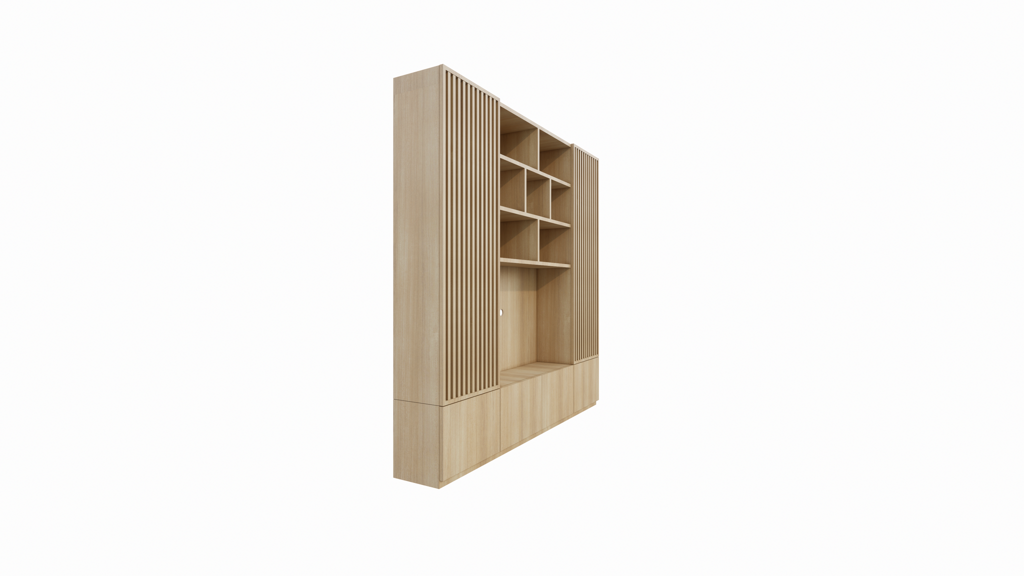 TV-Schrank Pinoso - 260x40x255H cm - Eiche - Paneeltüren - offene Einlegeböden - schlichte Ausführung