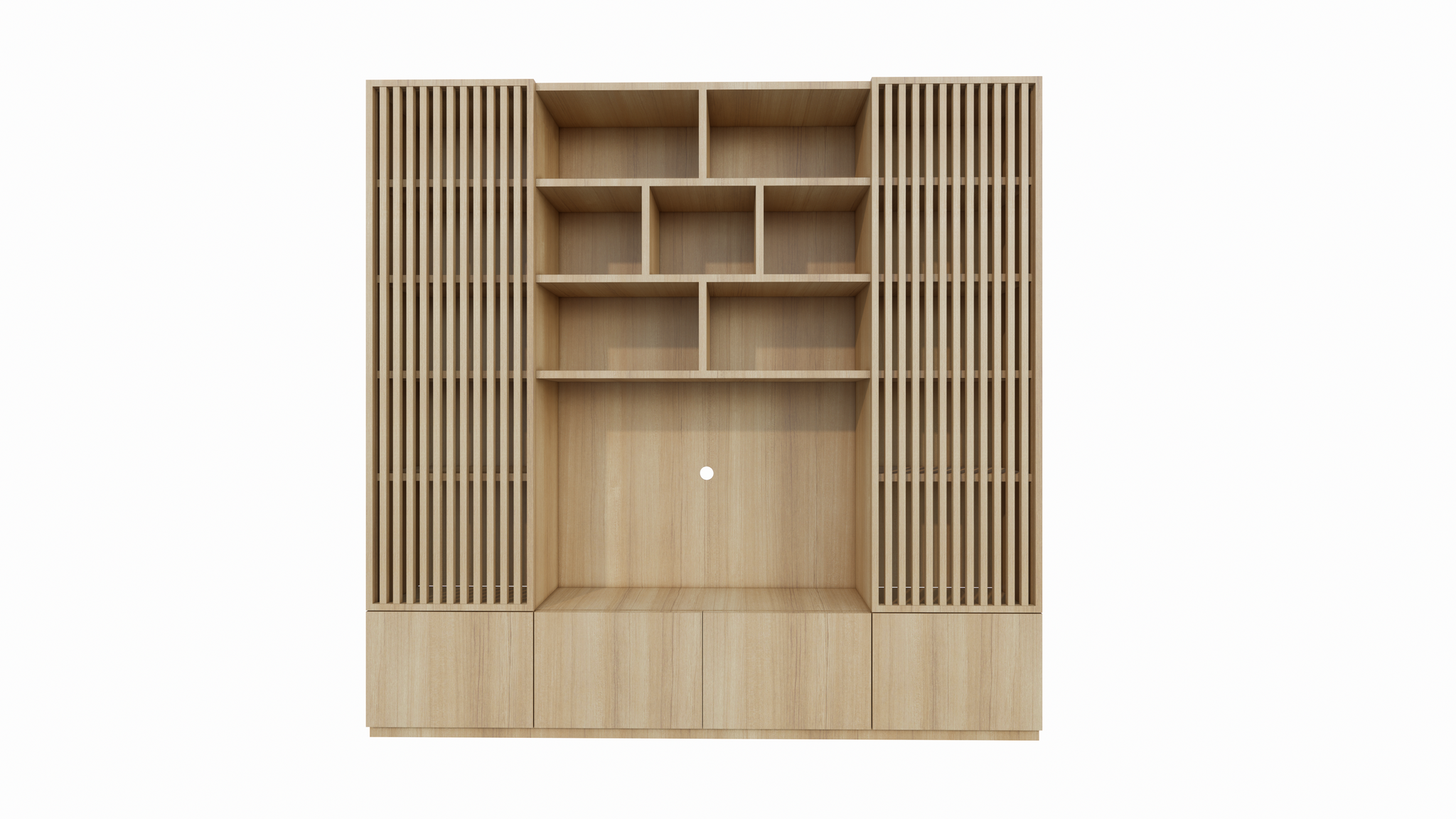 TV-Schrank Pinoso - 260x40x255H cm - Eiche - Paneeltüren - offene Einlegeböden - schlichte Ausführung