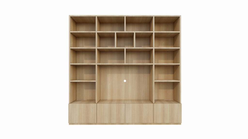 TV-Schrank Pinoso - 260x40x255H cm - Eiche - Paneeltüren - offene Einlegeböden - schlichte Ausführung