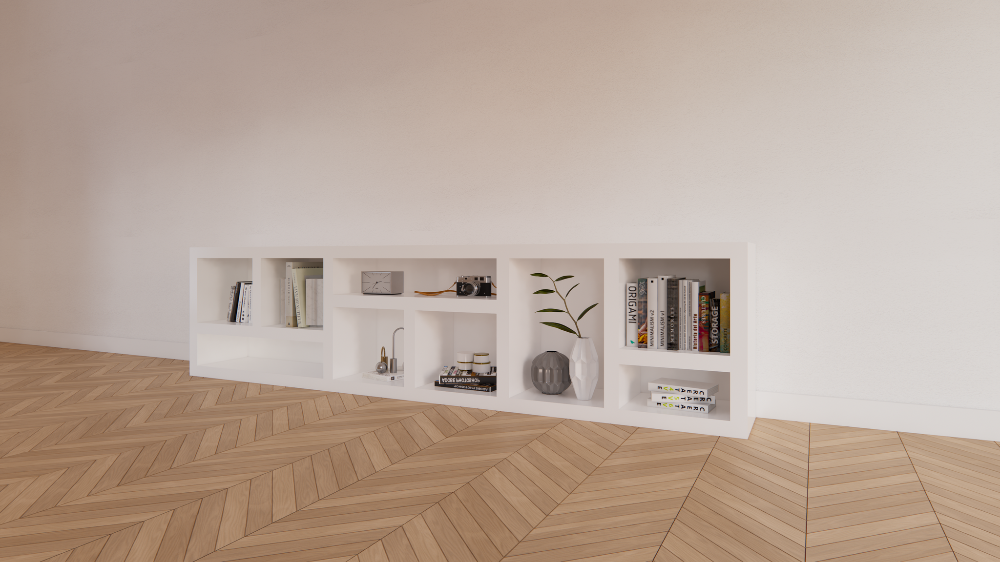 Beistelltisch/Kommode Prato 02 - 245x30x60H cm - 5cm Regalstärke - offene Regale Sideboard