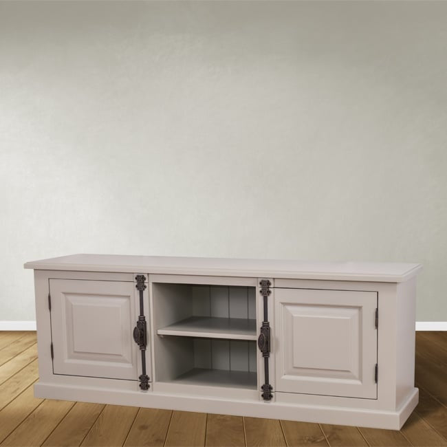 Puglia TV Sideboard - 160x46x60H cm - mit Spanjolette Verschluss - 2 geschlossene Türen - offenes Fach in der Mitte - mit Loch für Kabel
