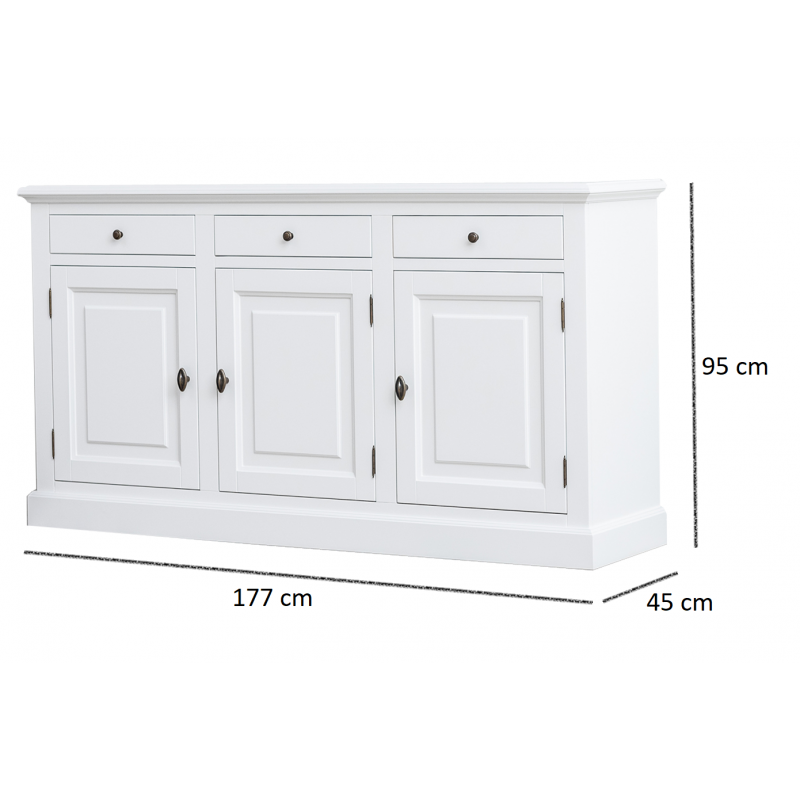 Anrichte Pula - 177x45x95H cm - 3 Schubladen - 3 Flügeltüren