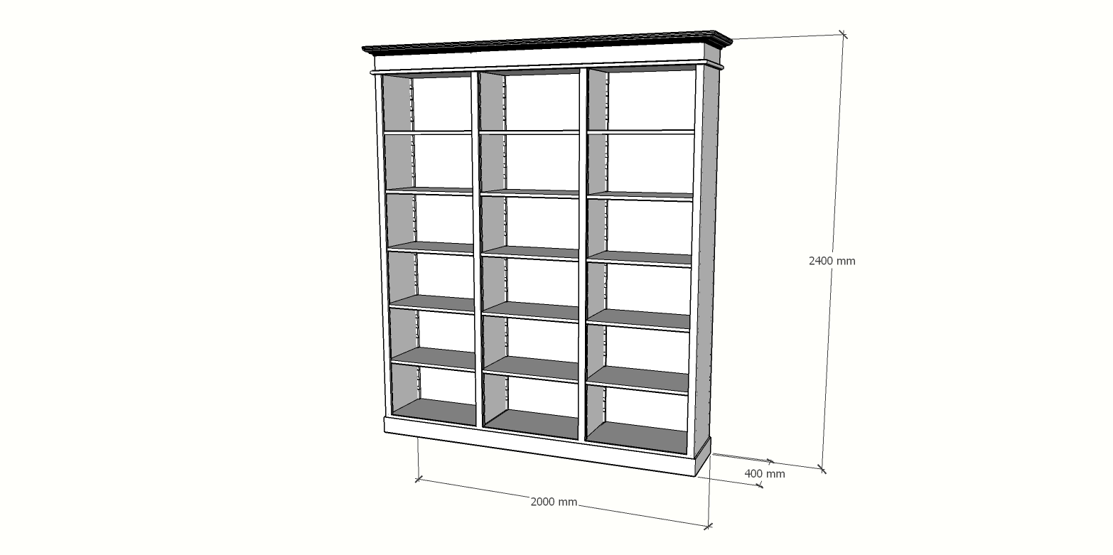 Bücherregal Queens Bibliothek - 200x40x240H cm - 15 verstellbare Einlegeböden - zerlegbar - schlichte Landhausoptik