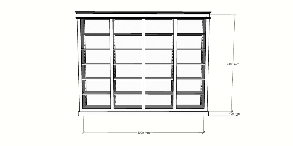 Bücherregal Queens Bibliothek - 300x40x240H cm - 20 verstellbare Einlegeböden - zerlegbar - schlichte Landhausoptik