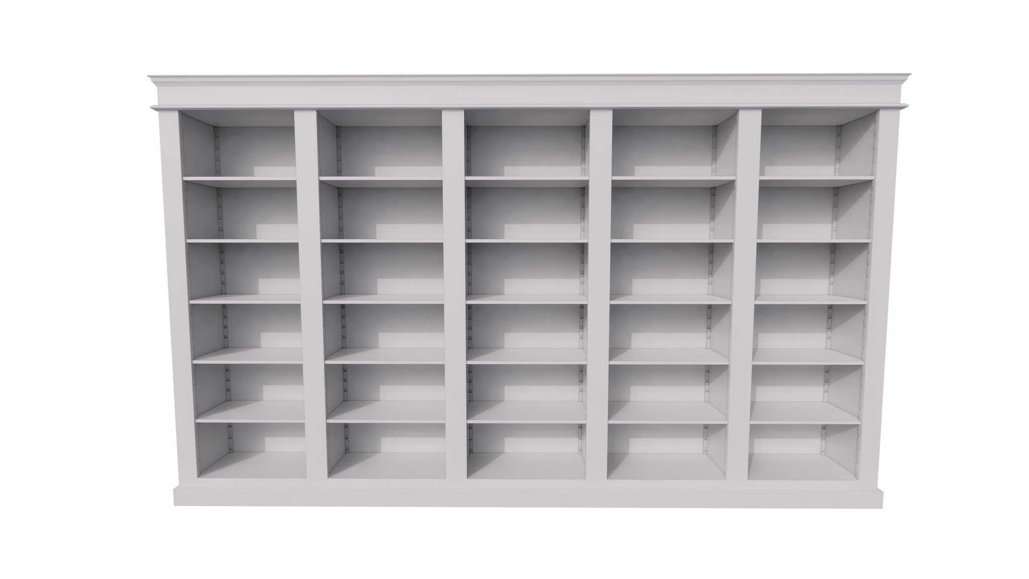 Bücherregal Queens Bibliothek - 400x40x240H cm - 25 verstellbare Einlegeböden - zerlegbar - schlichte Landhausoptik