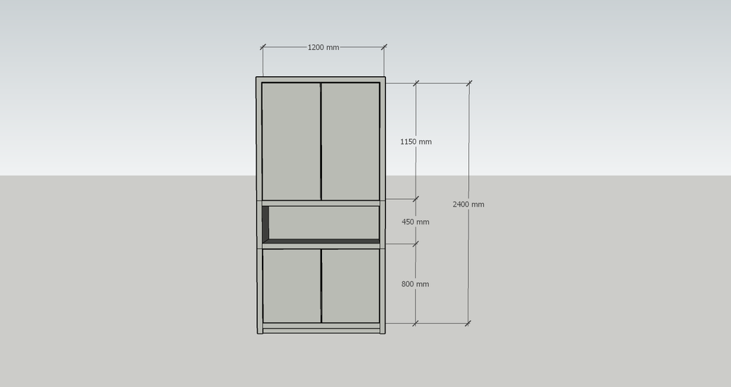 Regal Manhattan 08 - 120x40x240H cm - schlankes Design - 4 grifflose Türen - offener Fachbereich