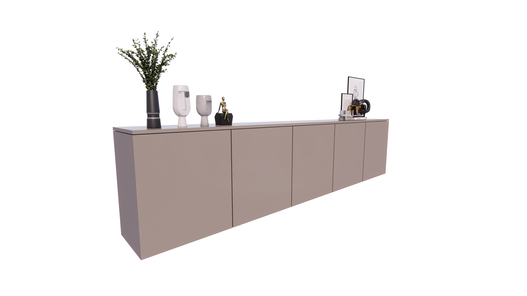 TV-Sideboard Jersey - 300x40x70H cm - schlankes Design - 5 grifflose Push-to-Open-Türen