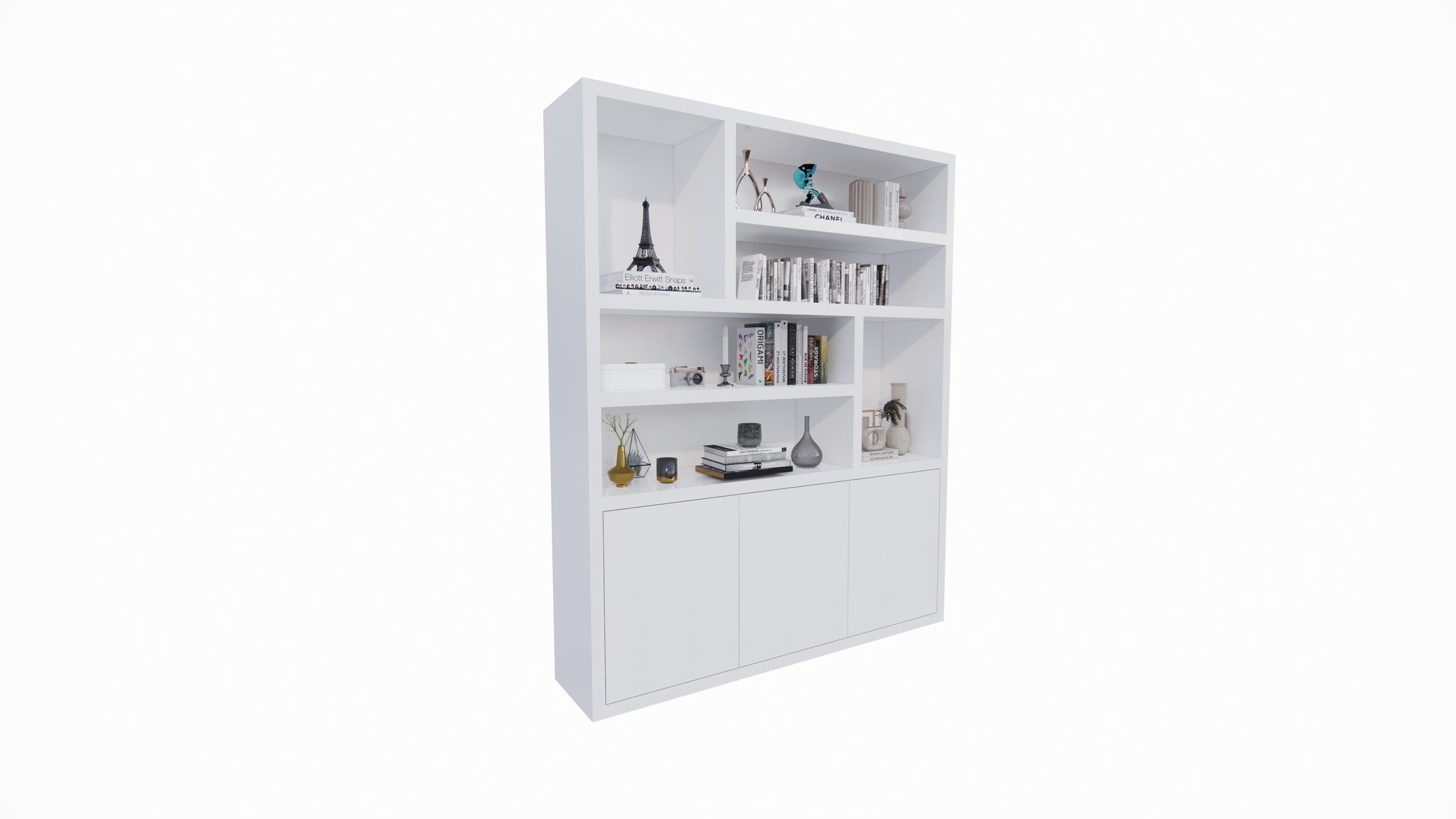 Fächerschrank Japan - 180x40x220H cm - 3 grifflose Push-to-Open-Türen - offener Schrank - Stick-Design - 5cm Fachbodenstärke