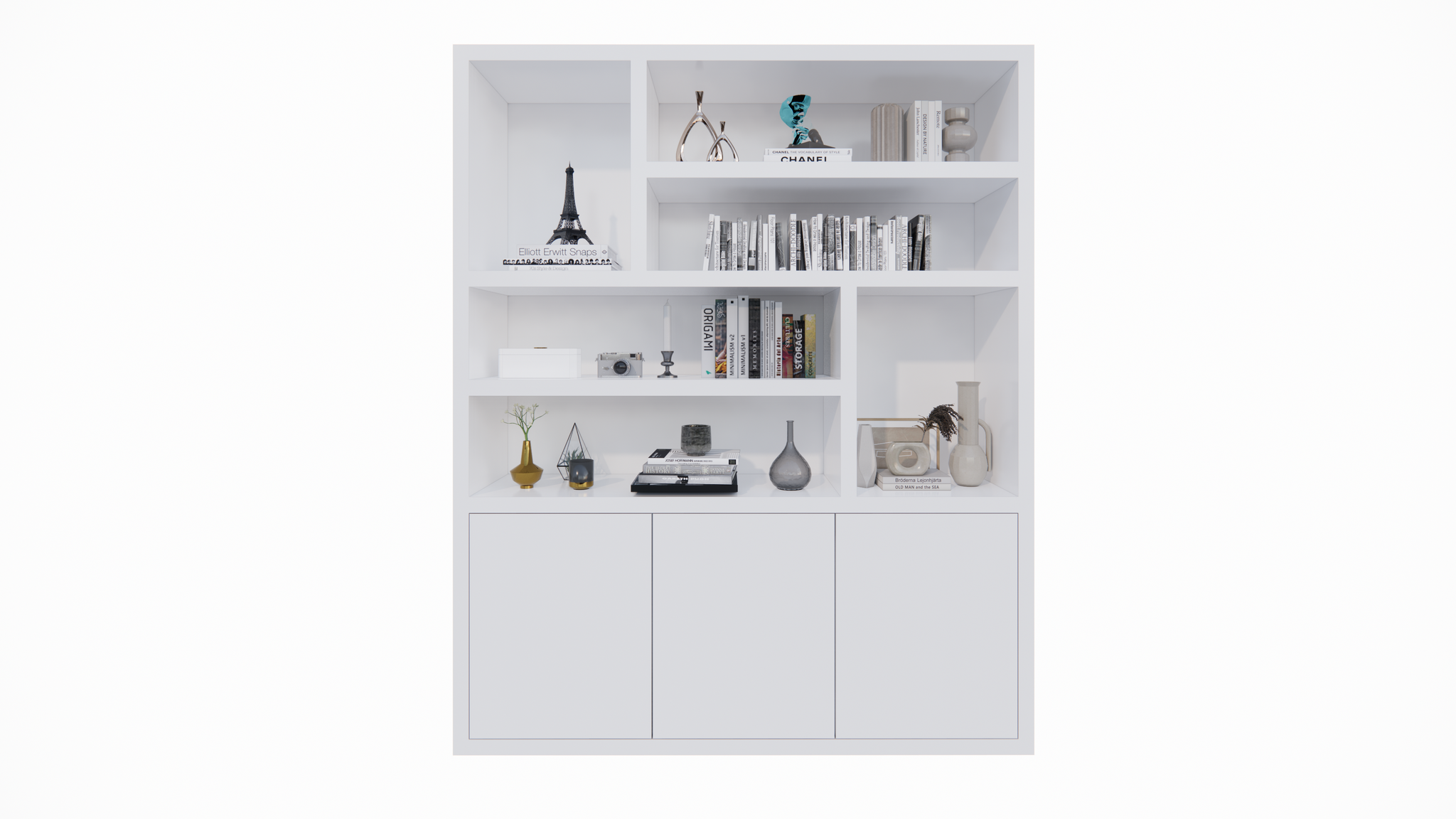 Fächerschrank Japan - 180x40x220H cm - 3 grifflose Push-to-Open-Türen - offener Schrank - Stick-Design - 5cm Fachbodenstärke