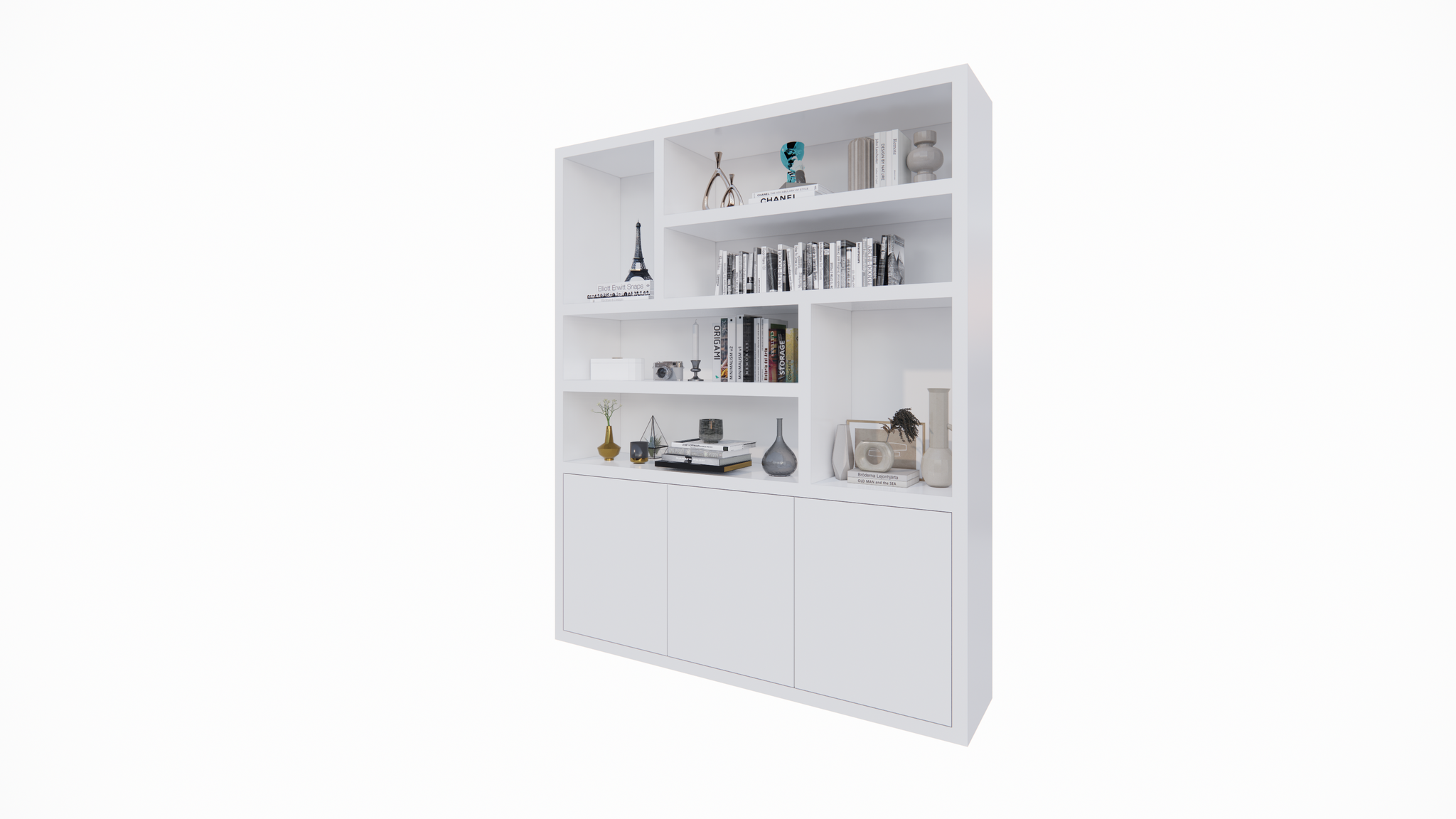 Fächerschrank Japan - 180x40x220H cm - 3 grifflose Push-to-Open-Türen - offener Schrank - Stick-Design - 5cm Fachbodenstärke