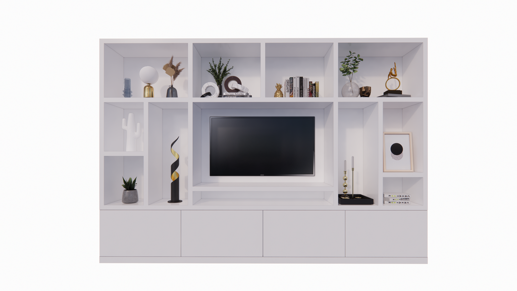 TV-Fachschrank Campos - 350x40x240H cm - TV-Fach - Cinewall - 4 push-to-open Türen - offene Fächer - schlankes Design - 5cm Fachboden- und Rahmenstärke