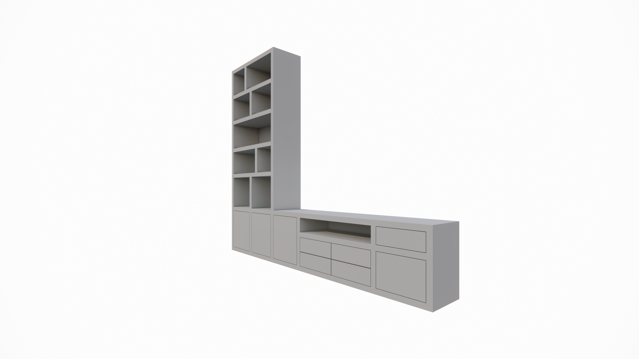 Kommode Rennes - 300x40x240H cm - Schubladen mit Push-to-Open - Türen mit Push-to-Open - offene Einlegeböden - schlichte Ausführung