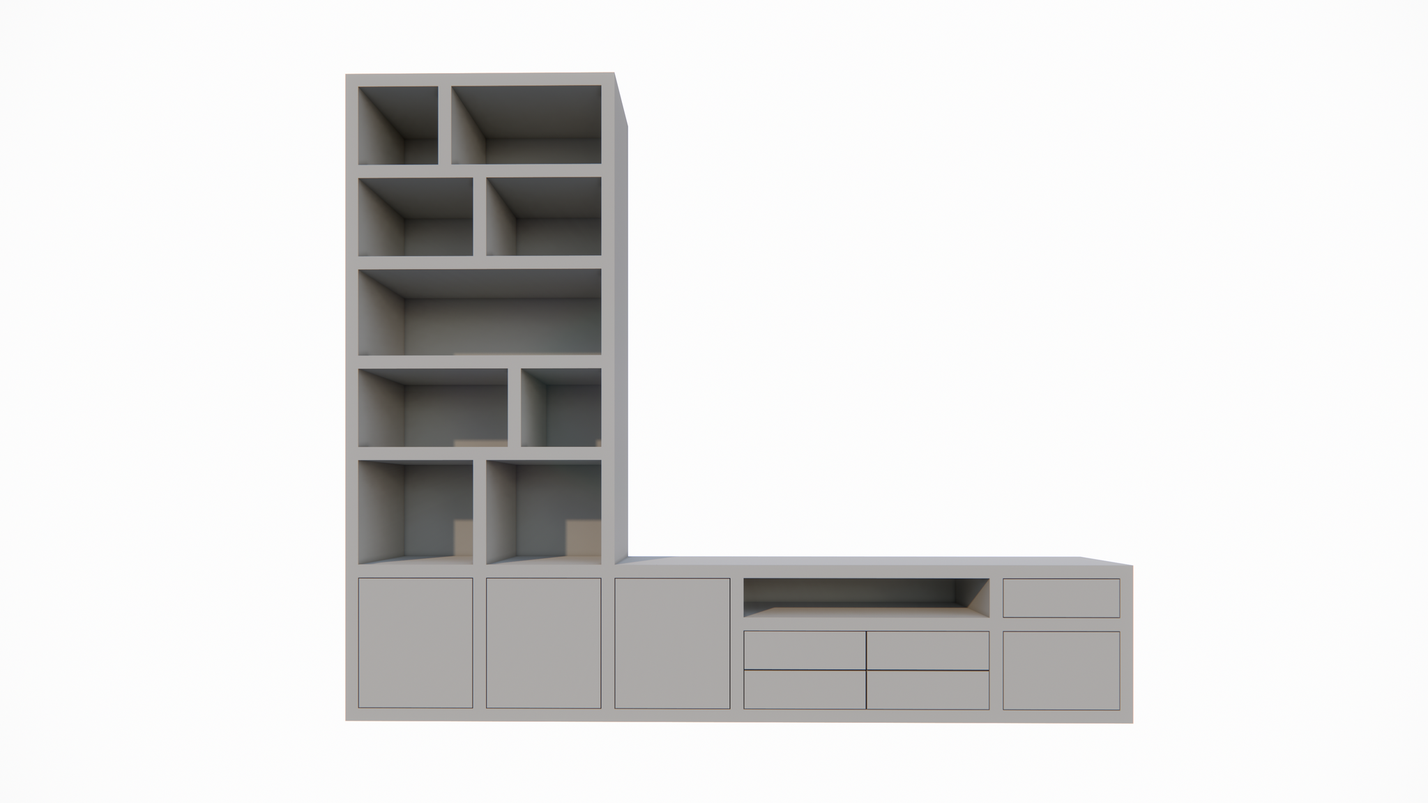 Kommode Rennes - 300x40x240H cm - Schubladen mit Push-to-Open - Türen mit Push-to-Open - offene Einlegeböden - schlichte Ausführung