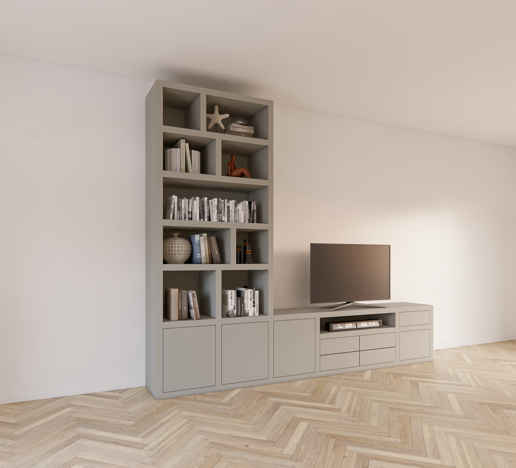 Kommode Rennes - 300x40x240H cm - Schubladen mit Push-to-Open - Türen mit Push-to-Open - offene Einlegeböden - schlichte Ausführung