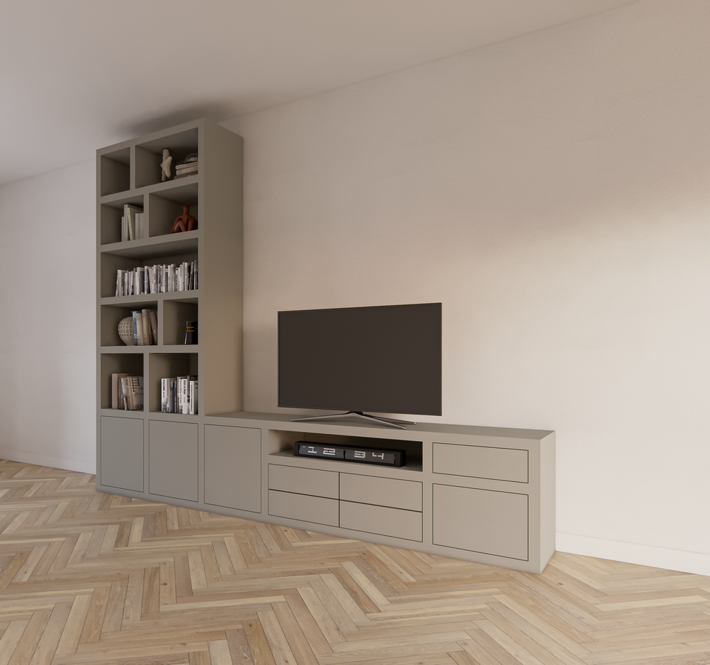 Kommode Rennes - 300x40x240H cm - Schubladen mit Push-to-Open - Türen mit Push-to-Open - offene Einlegeböden - schlichte Ausführung