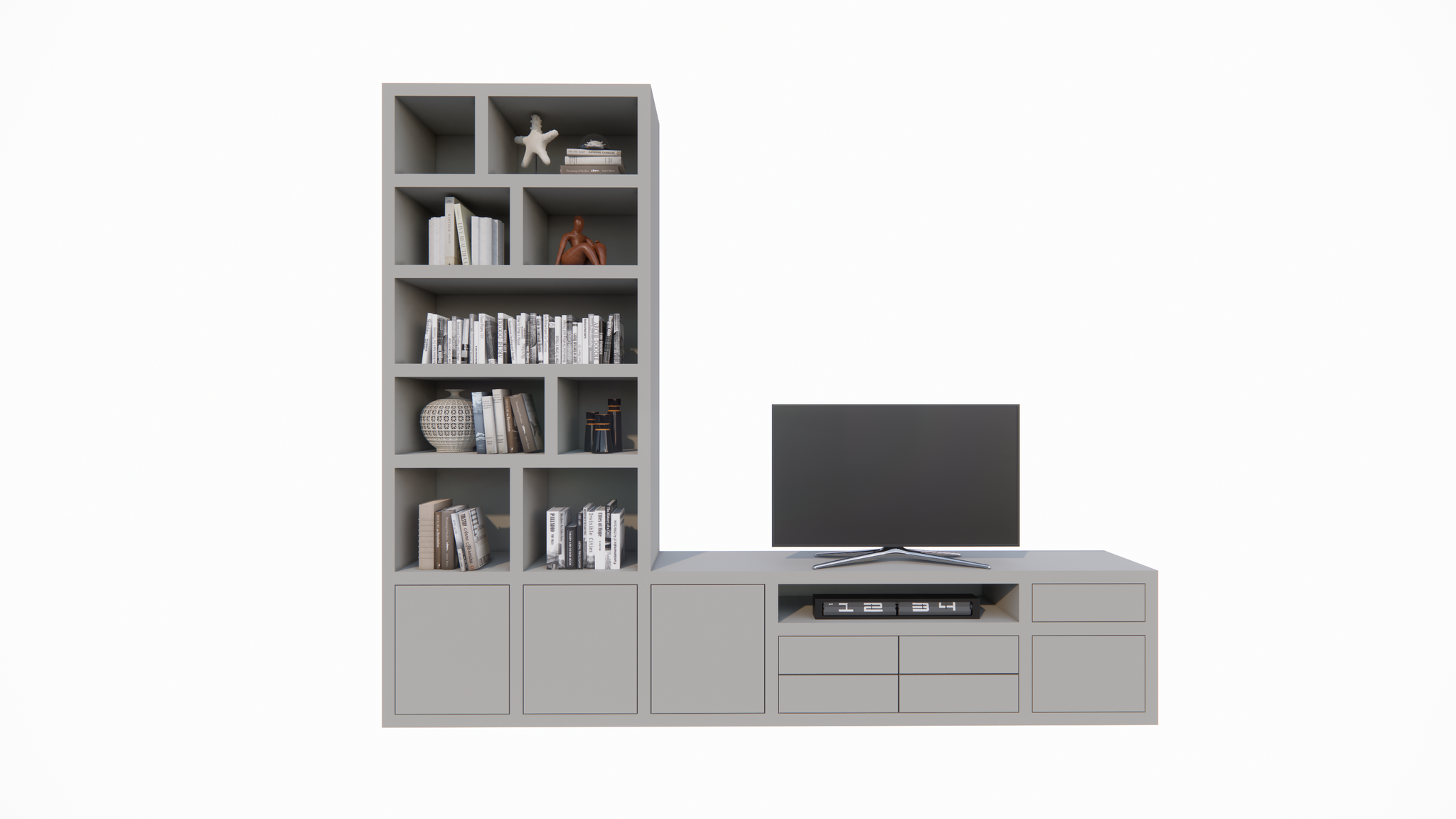 Kommode Rennes - 300x40x240H cm - Schubladen mit Push-to-Open - Türen mit Push-to-Open - offene Einlegeböden - schlichte Ausführung