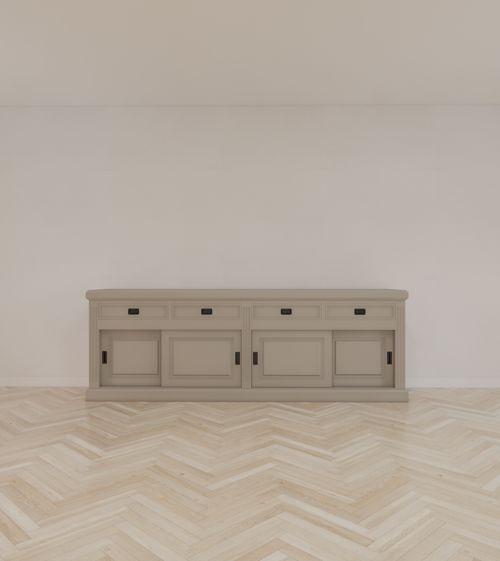 Sideboard Riviera - 260x55x90H cm - 4 Schiebetüren - 4 Schubladen mit Soft-Close - rustikale Ausführung