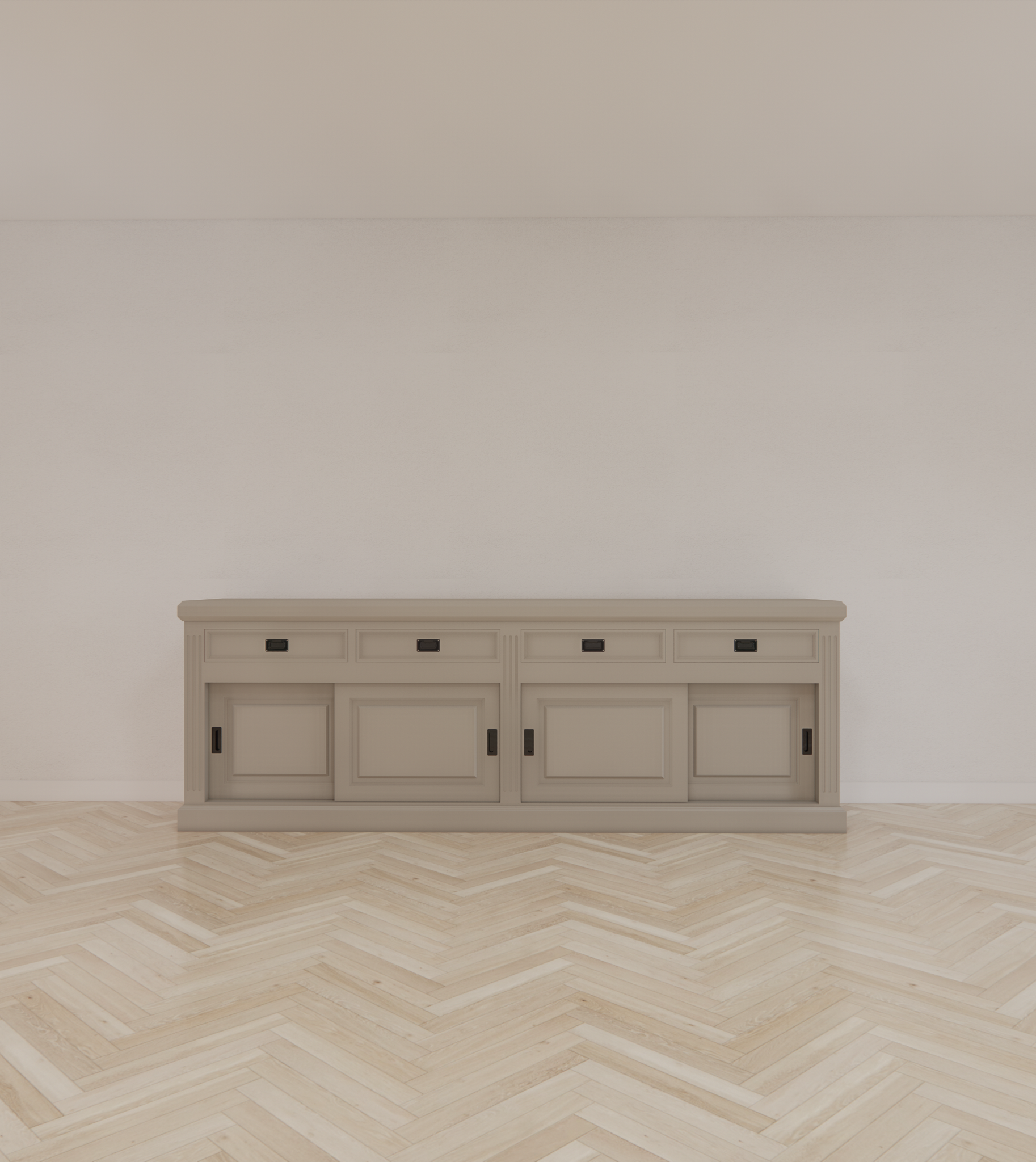 Sideboard Riviera - 260x55x90H cm - 4 Schiebetüren - 4 Schubladen mit Soft-Close - rustikale Ausführung