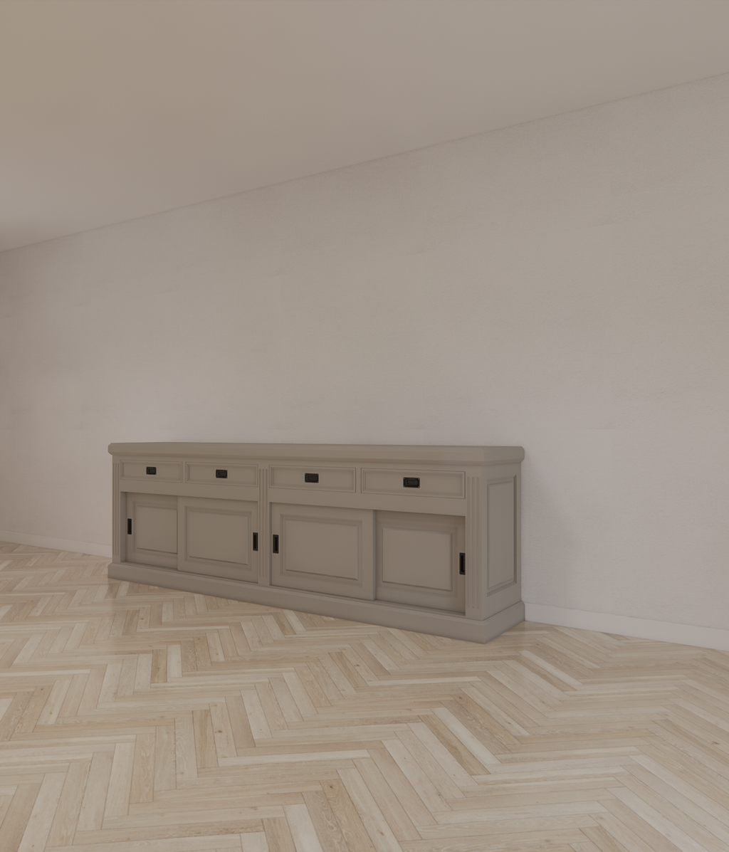 Sideboard Riviera - 260x55x90H cm - 4 Schiebetüren - 4 Schubladen mit Soft-Close - rustikale Ausführung