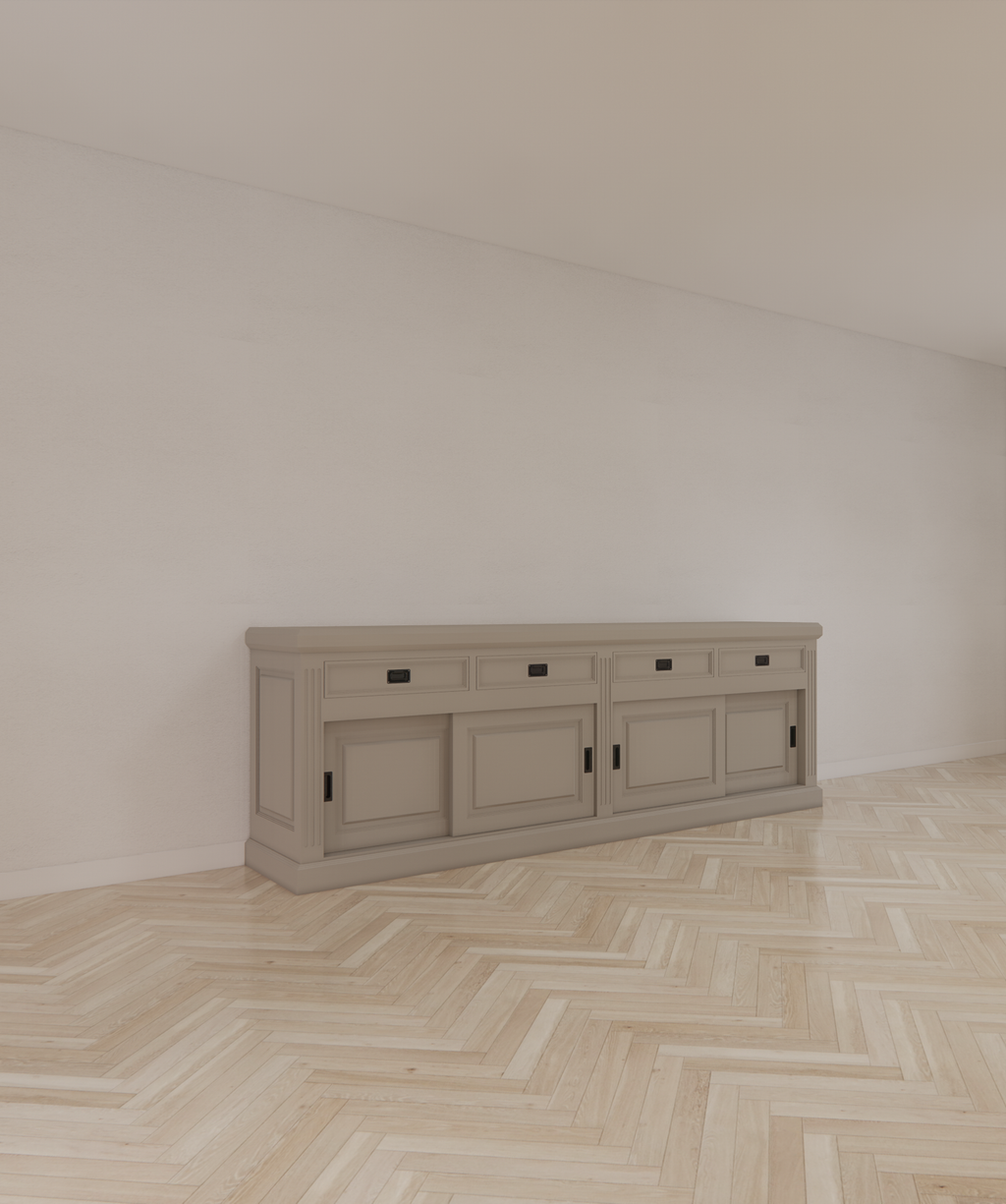 Sideboard Riviera - 260x55x90H cm - 4 Schiebetüren - 4 Schubladen mit Soft-Close - rustikale Ausführung
