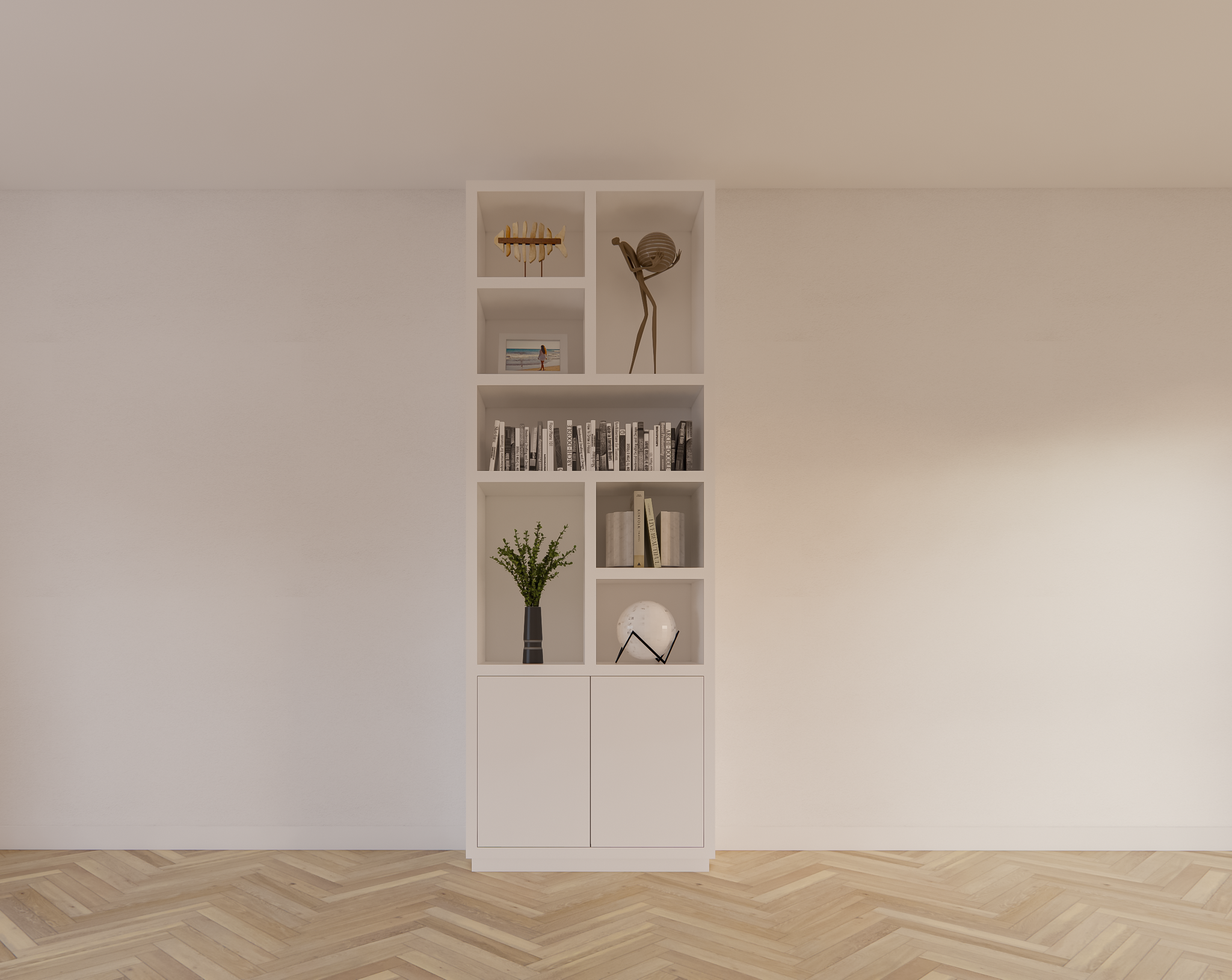 Regal Rockford 01 - 90x32x250H cm - push to open Türen - offene Regale - schlankes Awerking