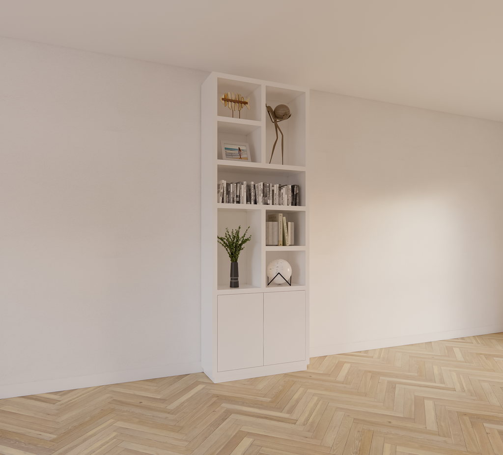Regal Rockford 01 - 90x32x250H cm - push to open Türen - offene Regale - schlankes Awerking
