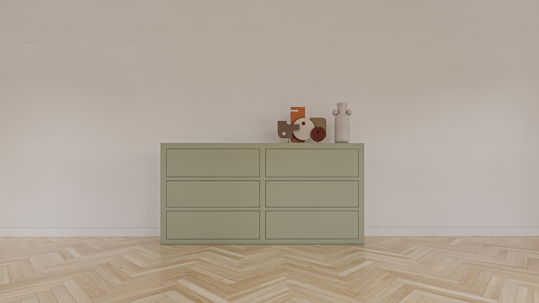 Rosetown Kommode - 180x40x90H cm - 6 Push-to-Open-Schubladen - schlankes Design