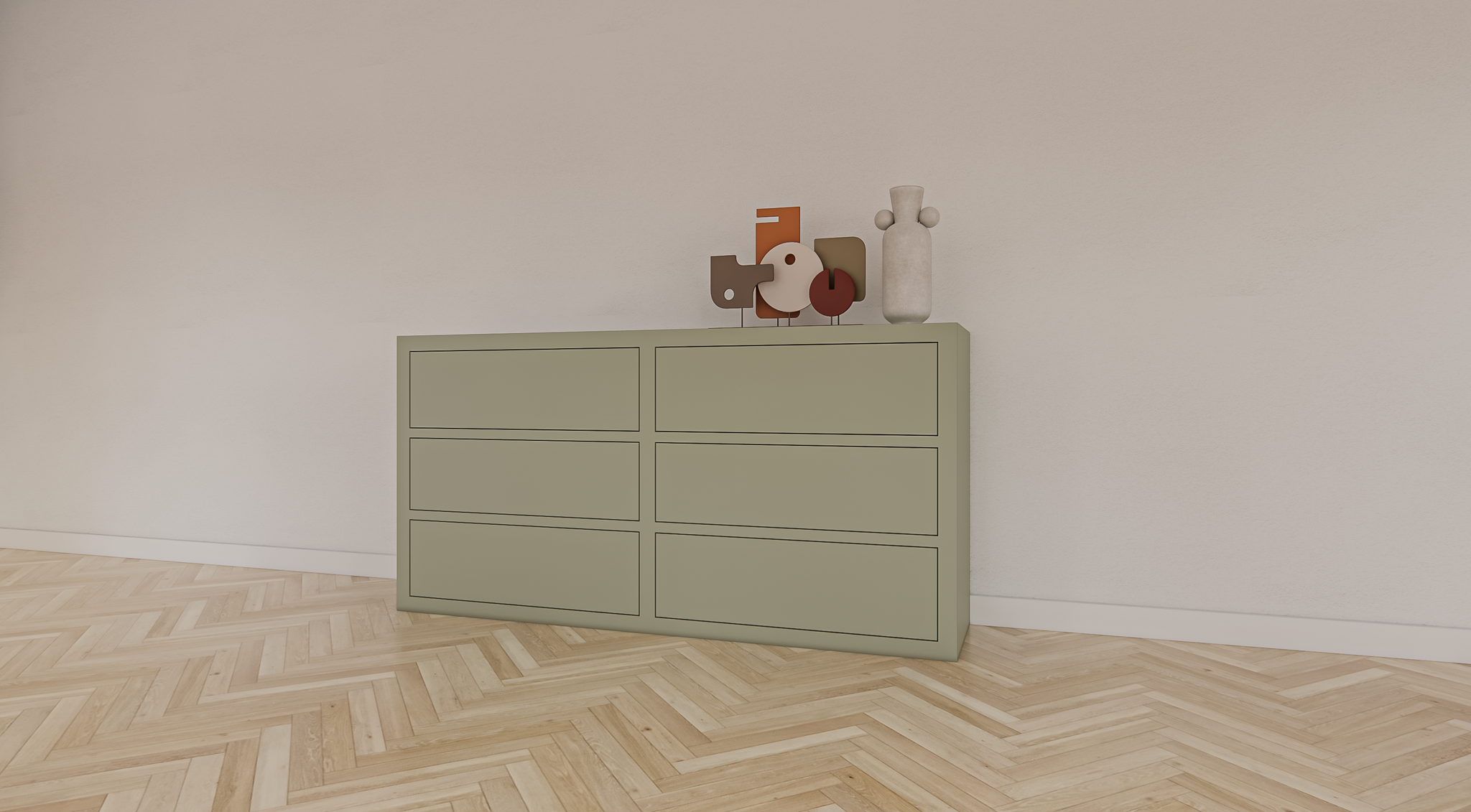 Rosetown Kommode - 180x40x90H cm - 6 Push-to-Open-Schubladen - schlankes Design