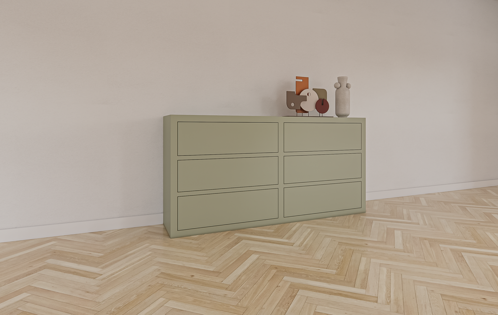 Rosetown Kommode - 180x40x90H cm - 6 Push-to-Open-Schubladen - schlankes Design