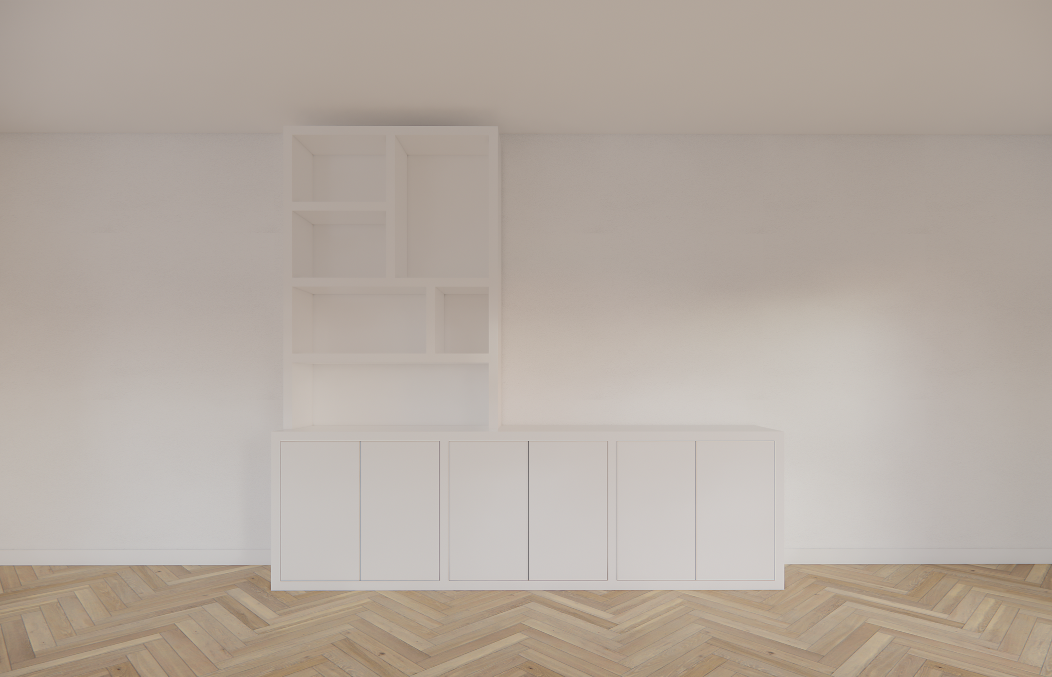 Royan TV-Sideboard - 275x30/45x255H cm - 6 Push-to-open-Türen - Facheinteilung - schlichte Ausführung