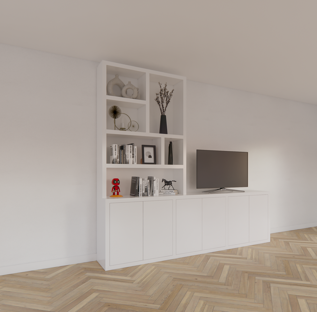 Royan TV-Sideboard - 275x30/45x255H cm - 6 Push-to-open-Türen - Facheinteilung - schlichte Ausführung