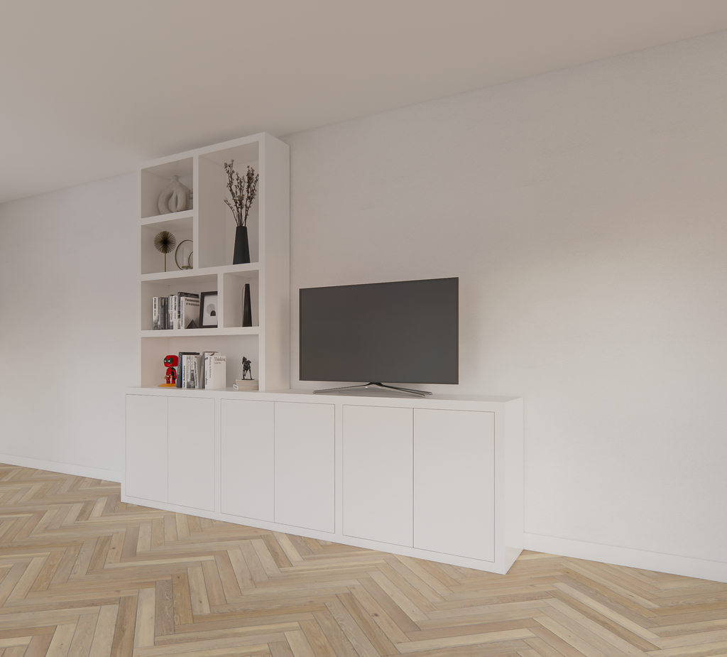 Royan TV-Sideboard - 275x30/45x255H cm - 6 Push-to-open-Türen - Facheinteilung - schlichte Ausführung